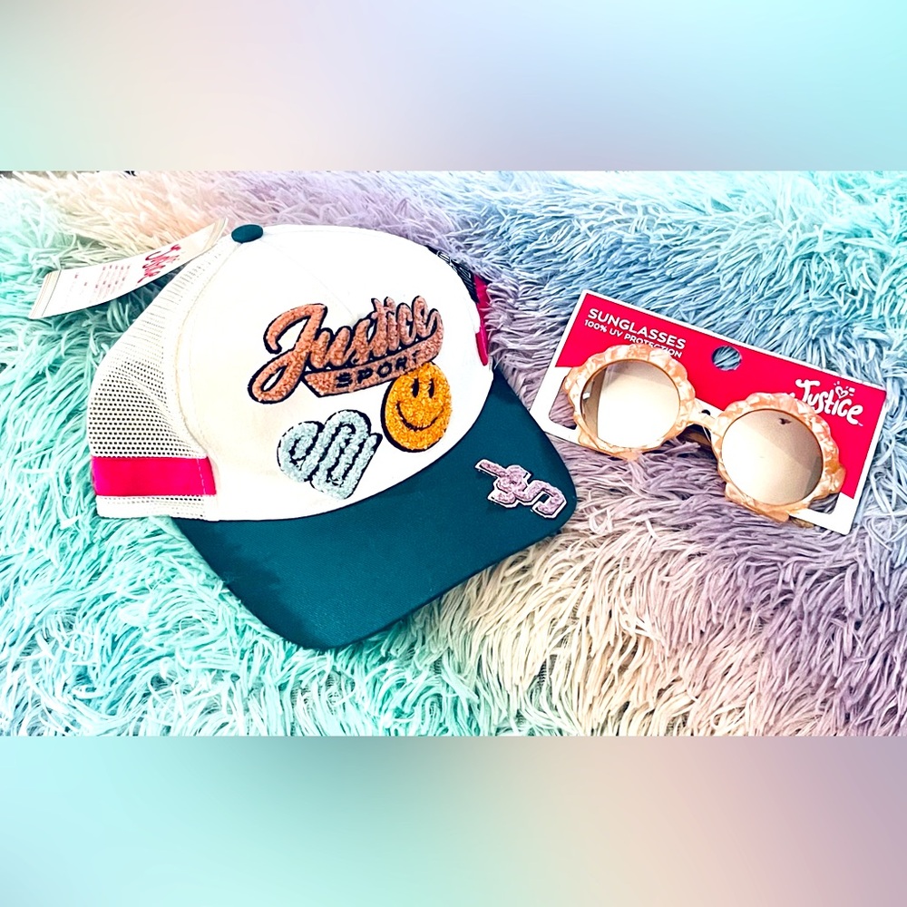 NWT Girls Justice Sport Hat & Pearlized Seashell Sunglasses